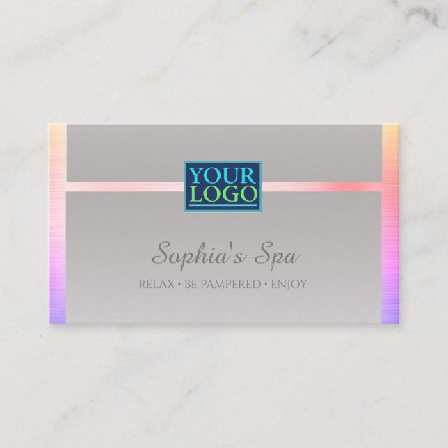 Tarjeta De Visita DIY Your Logo, Business Name, Silver & Rainbow (Anverso)