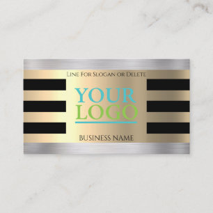 Tarjeta De Visita DIY Your Logo, Photo, Yellow Gold, BrushSilver