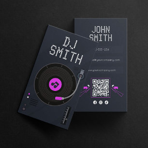 Tarjeta De Visita DJ Cantante Moderno Deejay Música Vinyl Código QR