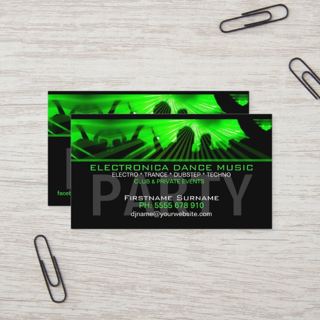 Tarjeta De Visita DJ Dance Rave Lasers Club Business Card (Anverso/Reverso In Situ)