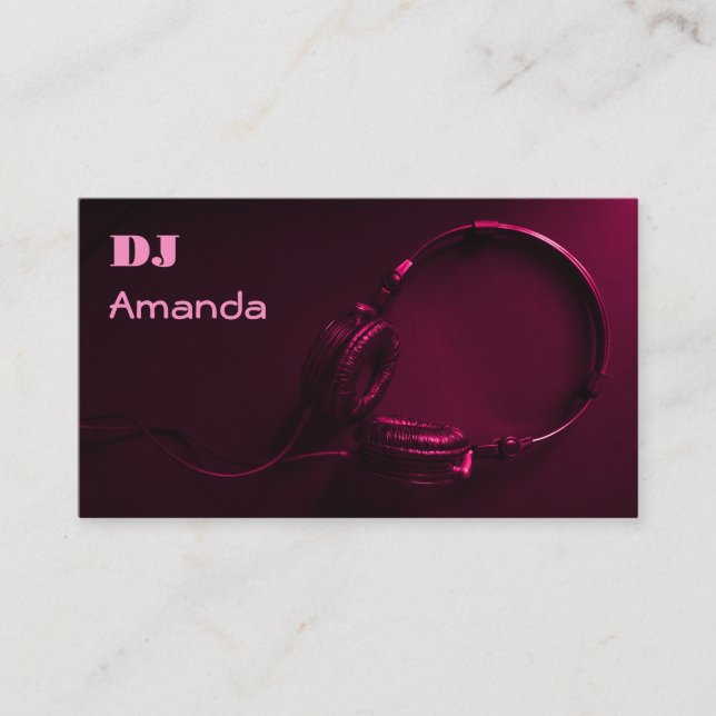 Tarjeta De Visita Dj de audífonos rosados oscuros (Anverso)