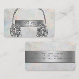 Tarjeta De Visita DJ de auriculares Opal Holographic Silver Purpurin