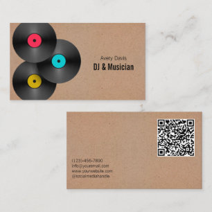 Tarjeta De Visita DJ de fiesta retro código QR de disco de vinilo