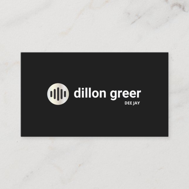 Tarjeta De Visita DJ de música de audio negro moderno (Anverso)