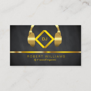 Tarjeta De Visita DJ Deejay Profesional Auricular Gold Faux Music