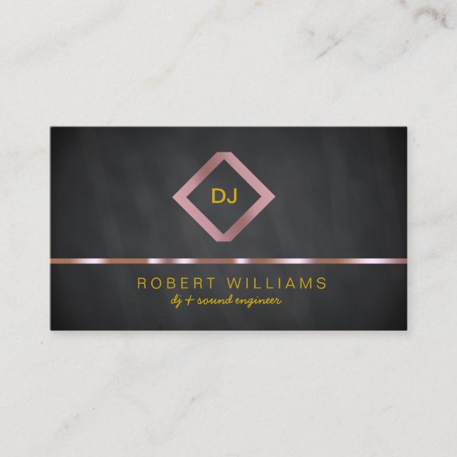 Tarjeta De Visita DJ Deejay Professional Rosa Gold Faux Music (Anverso)
