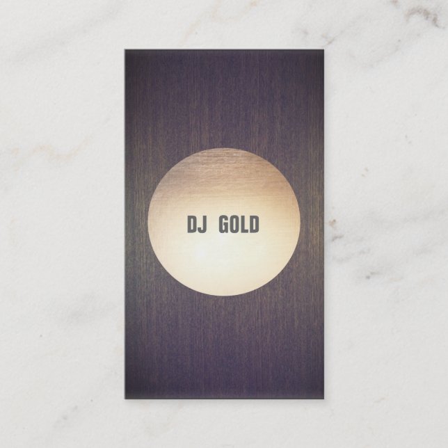 Tarjeta De Visita DJ Faux Gold Leaf Circle Wood Music (Anverso)