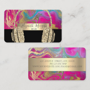 Tarjeta De Visita DJ holográfico moderno de auriculares Purpurina de