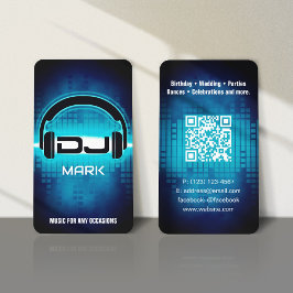 Tarjeta De Visita DJ Modern Blue Business Card con código QR