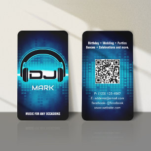 Tarjeta De Visita DJ Modern Blue Business Card con código QR