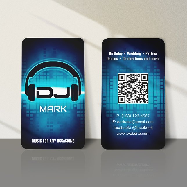 Tarjeta De Visita DJ Modern Blue Business Card con código QR (Subido por el creador)