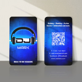 Tarjeta De Visita DJ Modern Royal Blue Business Card con código QR