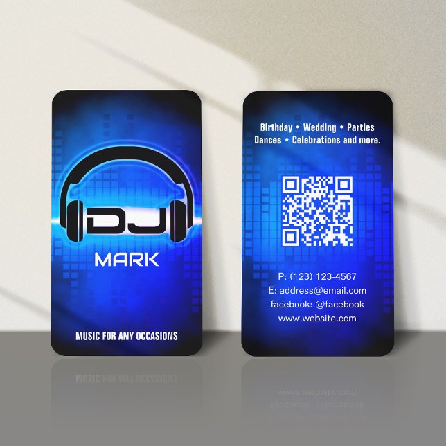 Tarjeta De Visita DJ Modern Royal Blue Business Card con código QR (Subido por el creador)