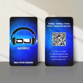 Tarjeta De Visita DJ Modern Royal Blue Business Card con código QR