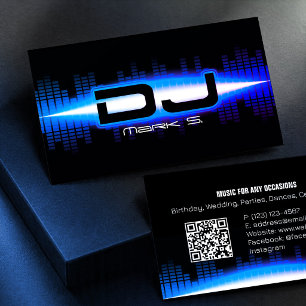 Tarjeta De Visita DJ Modern Royal Blue Business Card with QR code
