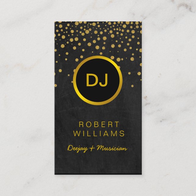 Tarjeta De Visita DJ Músico Profesional Teacher de Música Gold Black (Anverso)