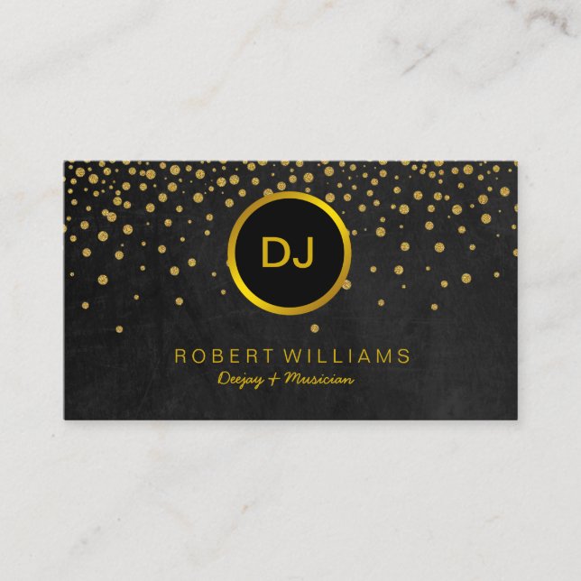 Tarjeta De Visita DJ Músico Profesional Teacher de Música Gold Black (Anverso)