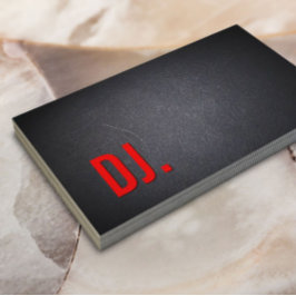 Tarjeta De Visita DJ Red Bold Text Elegant Dark Minimalista