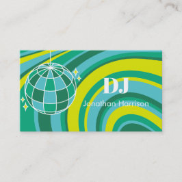 Tarjeta De Visita DJ Retro Groovy Wave Disco Ball Green