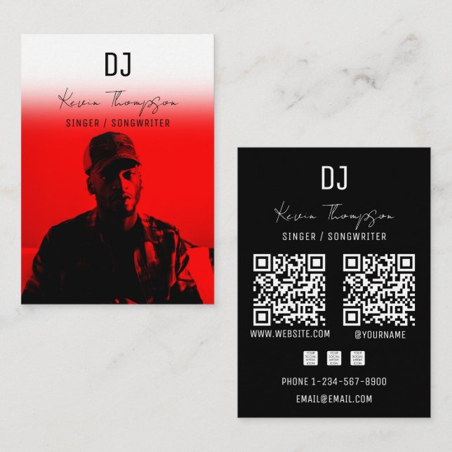 Tarjeta De Visita DJ Singer Songwriter Music 2 QR Code Professional  (Anverso / Reverso)