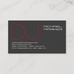 Tarjeta De Visita DJ Stylish Grey Background Red Professional