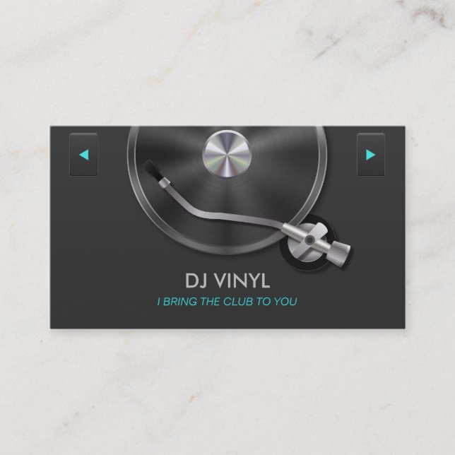 Tarjeta De Visita DJ Turnable Music Moderno Gris y Plata Limpios (Anverso)