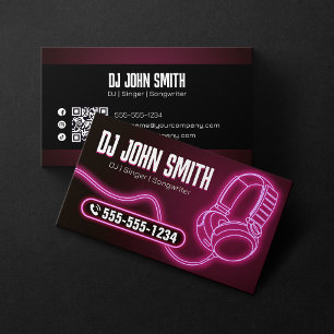 Tarjeta De Visita Djs Cantante Compositor Auriculares Neon Música Pr