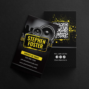 Tarjeta De Visita DJs Firmante Productor Musical Negro Amarillo Spla
