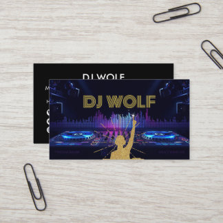 Tarjeta De Visita DJs Mezclando Música Evento de Música Dorada Moder