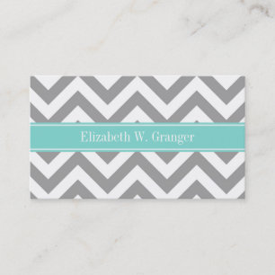 Tarjeta De Visita Dk Gris Blanco LG Chevron Turquesa Monograma Nombr