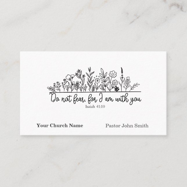 Tarjeta De Visita Do Not Fear Bible Verse Floral Doodle Church (Anverso)