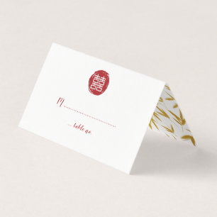 Tarjeta De Visita Doble felicidad roja y Boda de bambú de oro