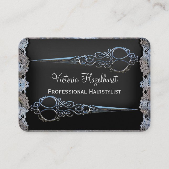 Tarjeta De Visita Doble tijera victoriana acabado metálico (Anverso)