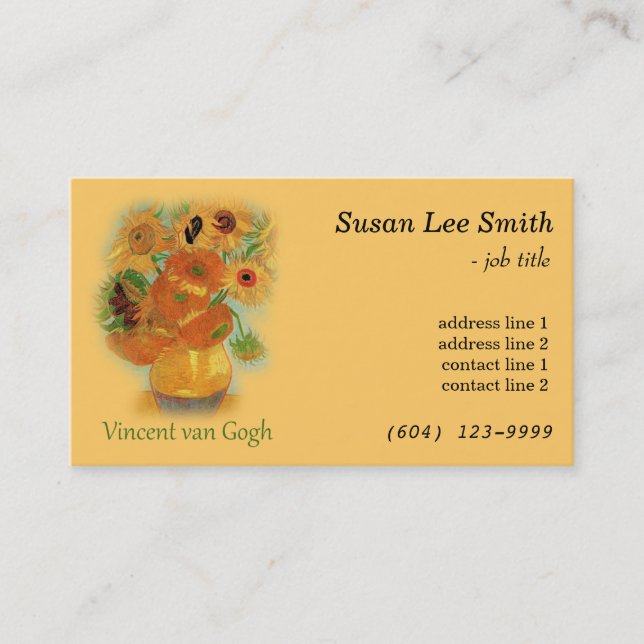 Tarjeta De Visita Doce girasoles de Vincent van Gogh. Amarillo (Anverso)