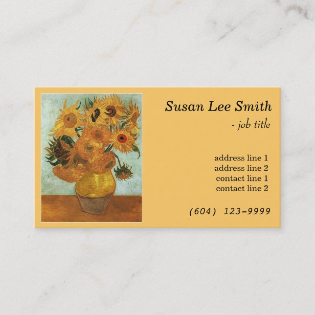 Tarjeta De Visita Doce girasoles de Vincent van Gogh. Amarillo (Anverso)