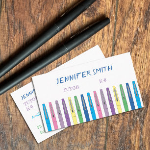 Tarjeta De Visita Docente Doodle Pens Tutor White Business Cards