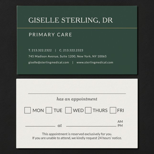 Tarjeta De Visita Doctor Office Green Appointment Reminder (Subido por el creador)