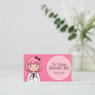 Tarjeta De Visita Doctora de Dibujos Animados con Cabello Rosa