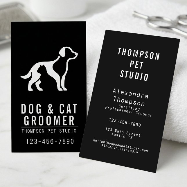 Tarjeta De Visita Dog And Cat Groomer Modern Bold Professional (Subido por el creador)