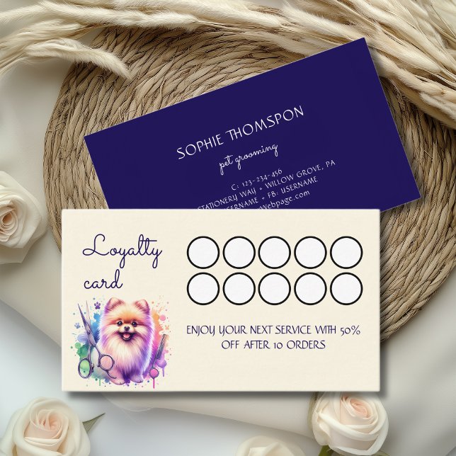 Tarjeta De Visita Dog and pets grooming loyalty card (Subido por el creador)