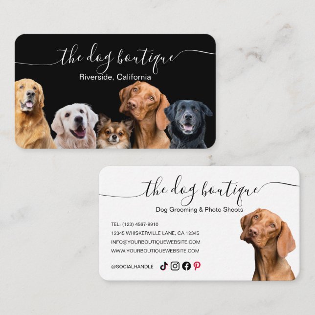 Tarjeta De Visita Dog Boutique Business Card Black and White (Anverso / Reverso)