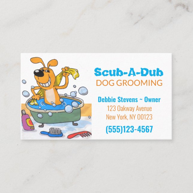 Tarjeta De Visita Dog En Bathtub Mascota Grooming Service (Anverso)