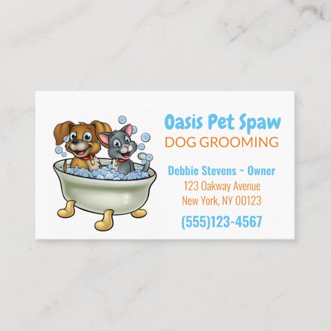 Tarjeta De Visita Dog En Bathtub Mascota Grooming Service (Anverso)