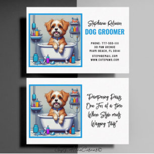 Tarjeta De Visita Dog Groomer Cupy Blue