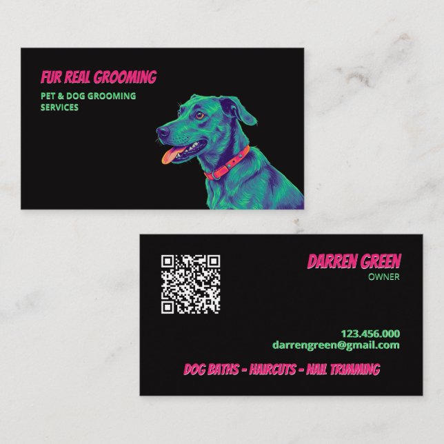 Tarjeta De Visita Dog Groomer Dog Care QR (Anverso / Reverso)