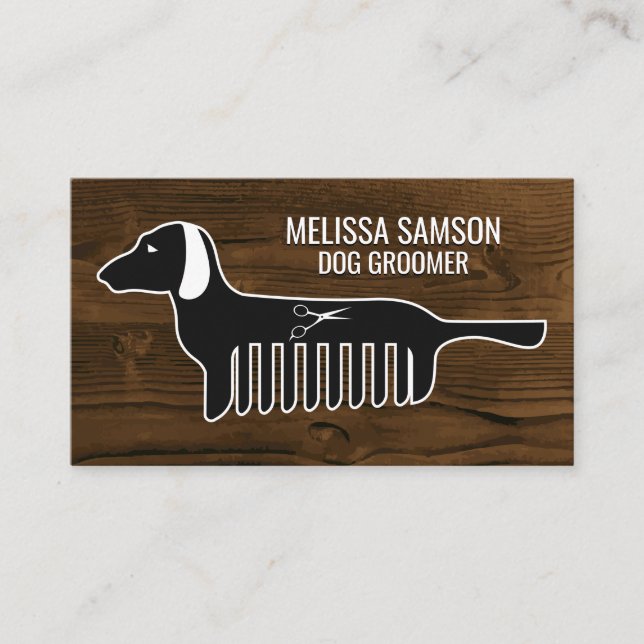 Tarjeta De Visita Dog Groomer | Formador | Animal | Madera (Anverso)