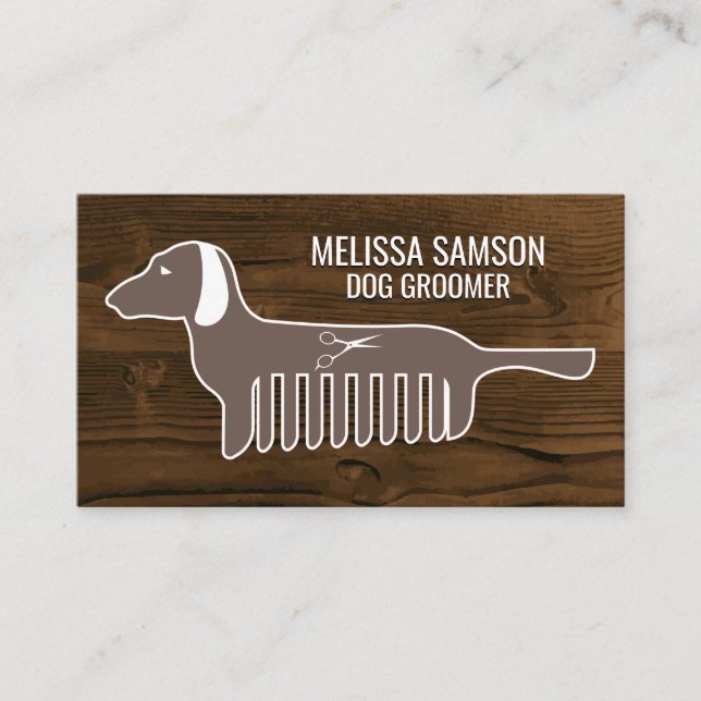 Tarjeta De Visita Dog Groomer | Formador | Animal | Madera (Anverso)