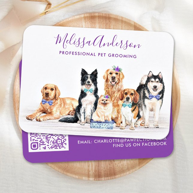 Tarjeta De Visita Dog Groomer Mascota Sentado Acuarela QR Código Neg (Subido por el creador)