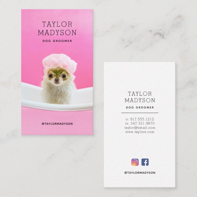 Tarjeta De Visita Dog Groomer Pampered Puppy Business Card (Anverso / Reverso)