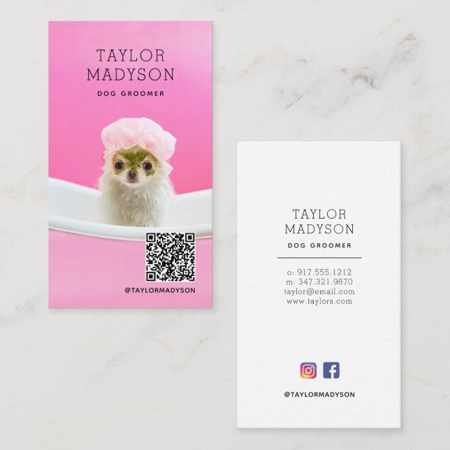 Tarjeta De Visita Dog Groomer Pampered Puppy QR Code Business Card (Anverso / Reverso)